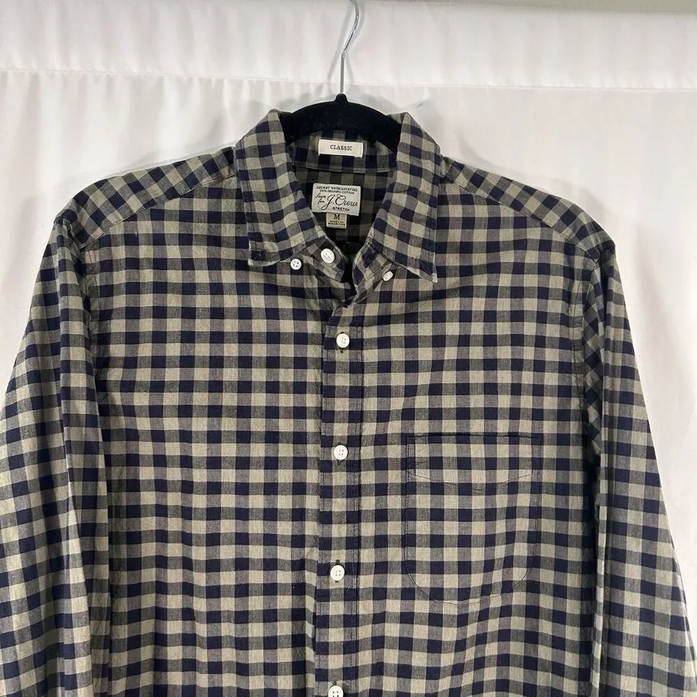 J. Crew Shirt Men's Medium Blue Plaid Button Up Long Sleeve Classic Cotton